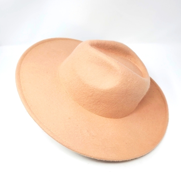 NWT BEIGE 100% WOOL FEDORA HAT WOMEN OS BOHO FESTIVAL WIDE BRIM - Picture 1 of 12
